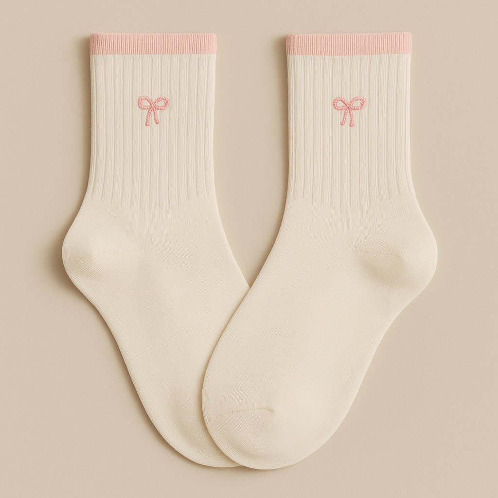 Chaussettes femmes Noeuds mollet coton blanc paire