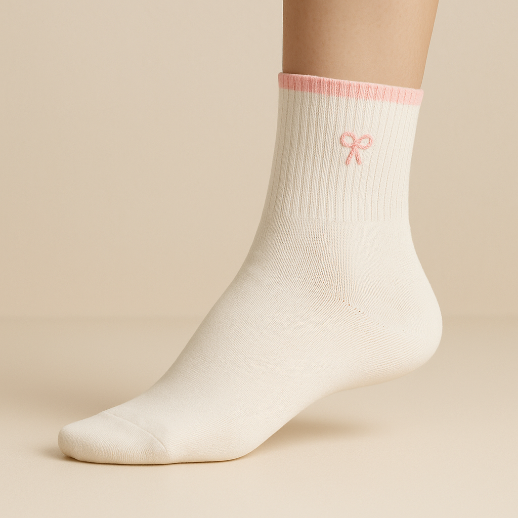 Chaussettes femmes Noeuds mollet coton blanc sur pied mannequin