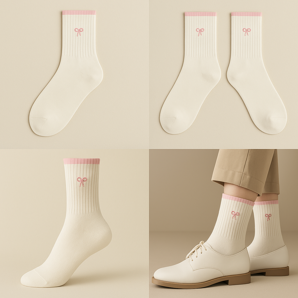 Chaussettes femmes Noeuds mollet coton blanc galerie produit