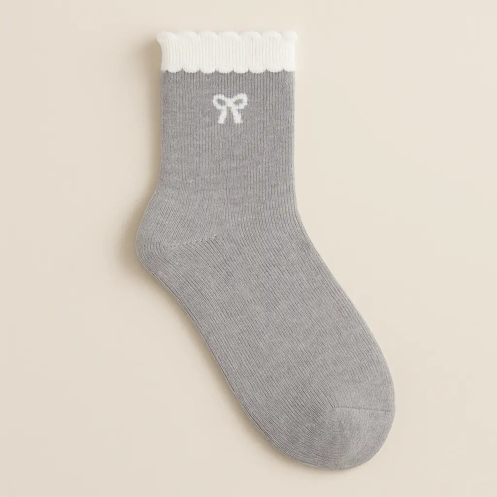 Chaussettes femmes Noeuds mollet coton gris clair vue à plat