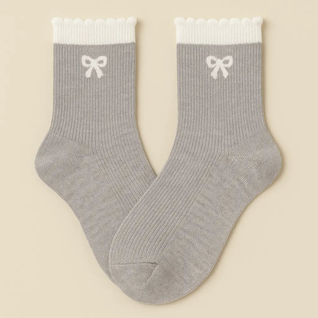 Chaussettes femmes Noeuds mollet coton gris clair paire
