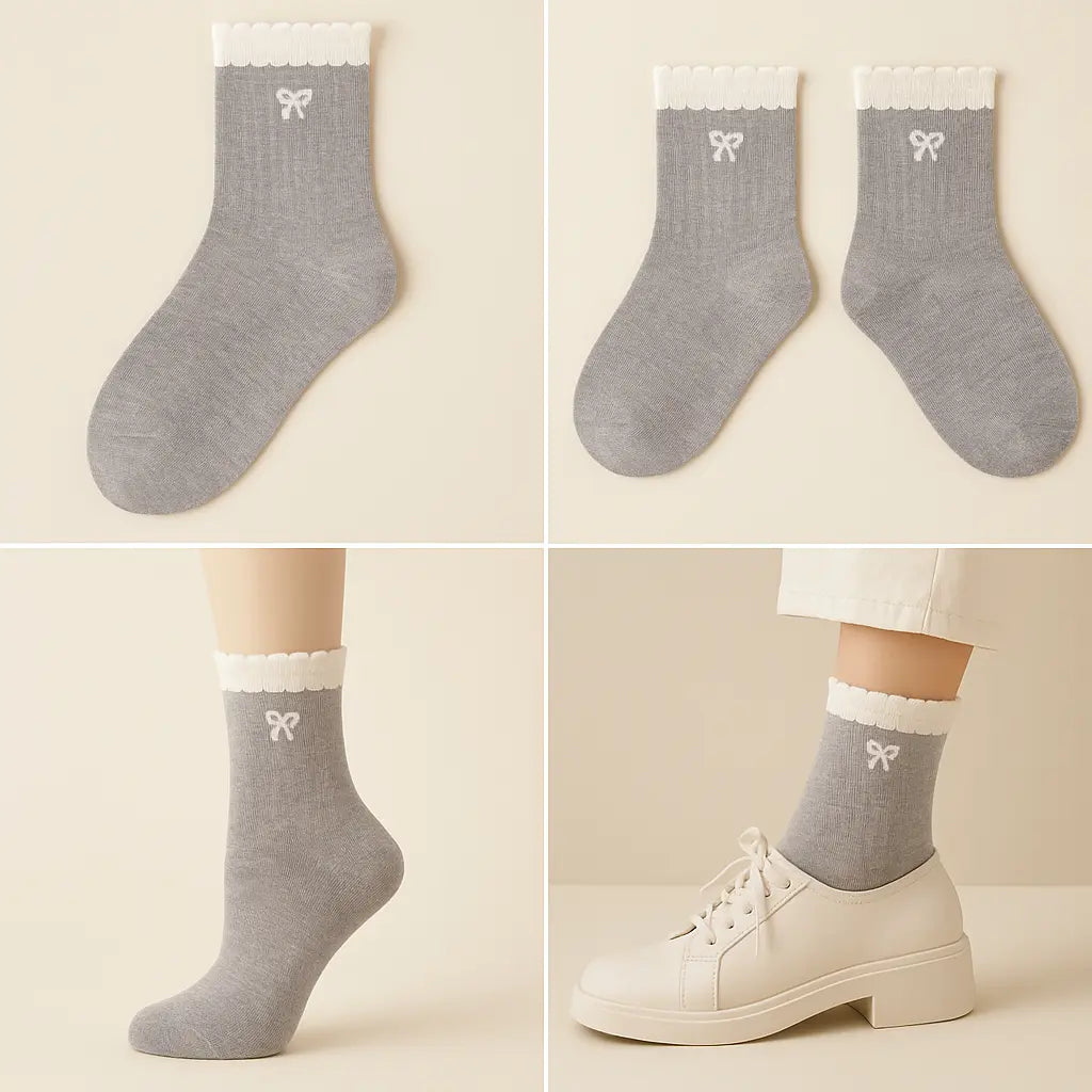 Chaussettes femmes Noeuds mollet coton gris clair galerie produit