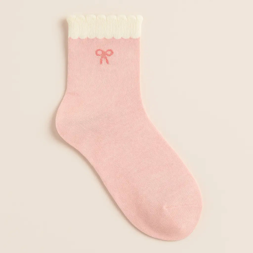 Chaussettes femmes Noeuds mollet coton rose vue à plat