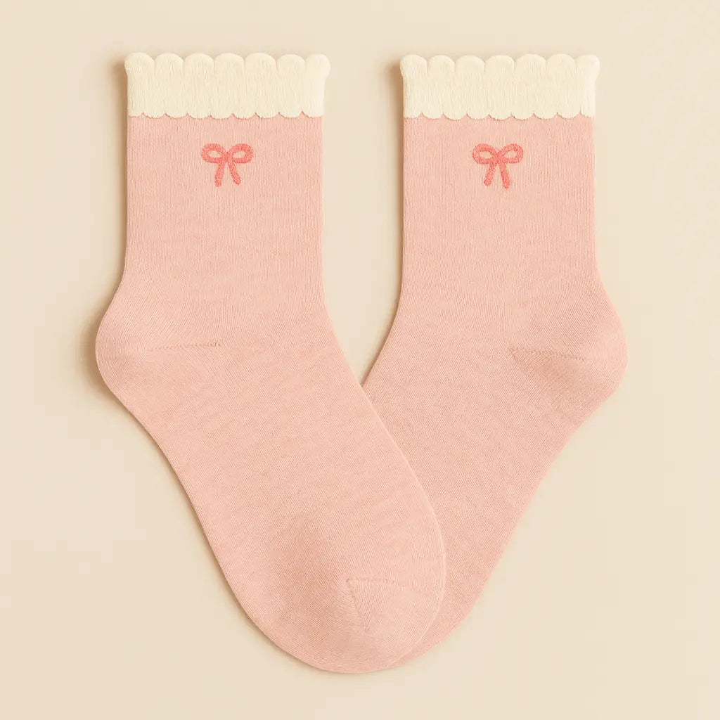 Chaussettes femmes Noeuds mollet coton rose paire