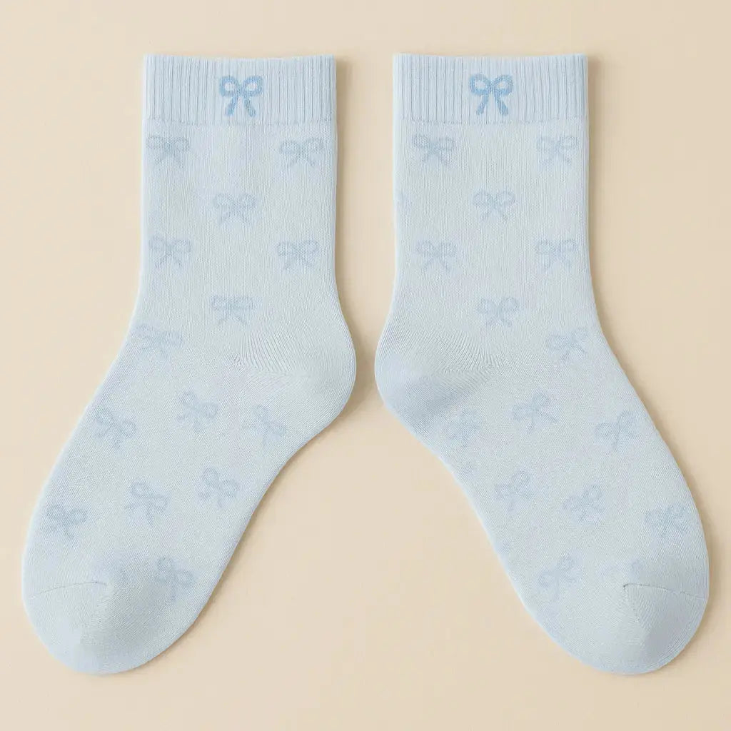 Chaussettes femmes Noeuds bleu coton mi-mollet paire