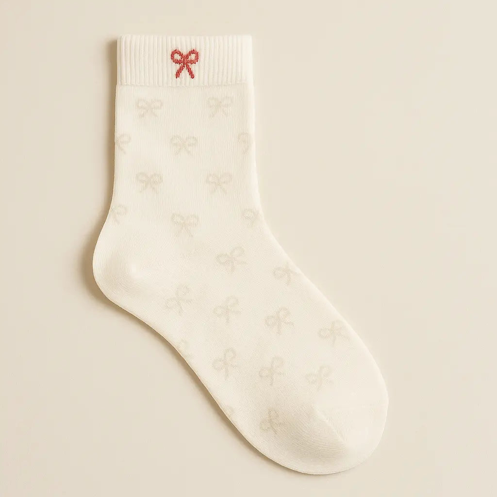 Chaussettes femmes Noeuds mollet coton blanc vue à plat
