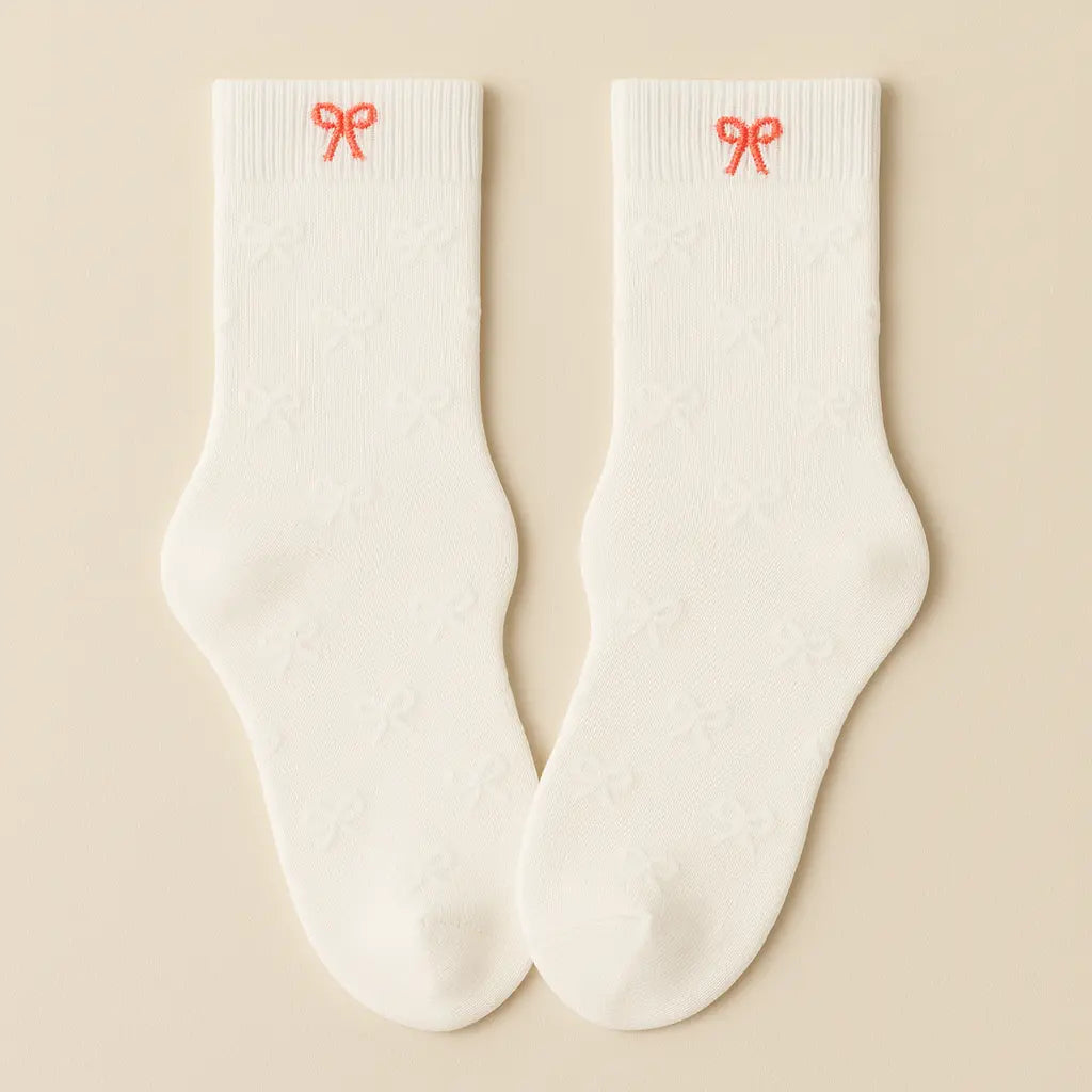 Chaussettes femmes Noeuds mollet coton blanc paire