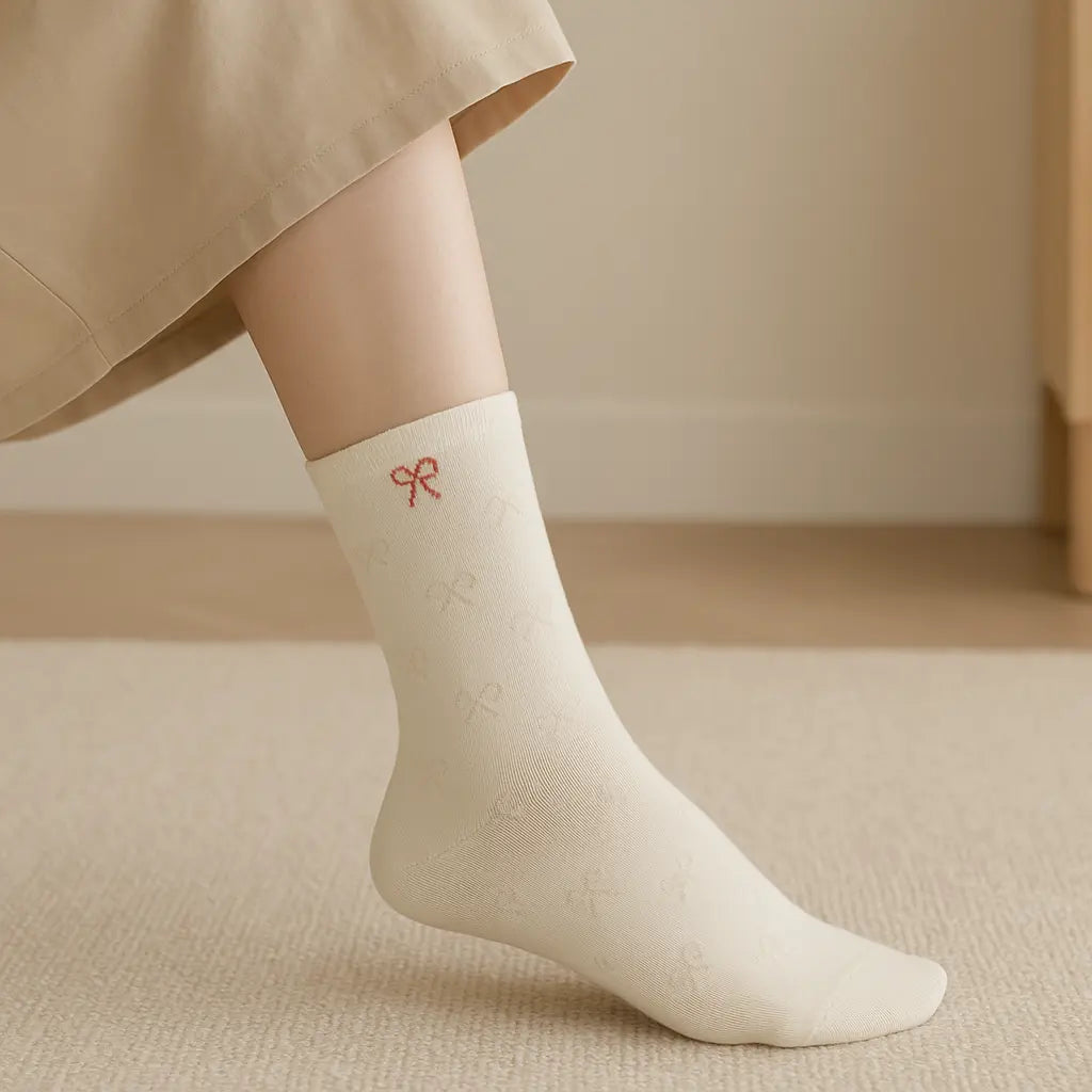 Chaussettes femmes Noeuds mollet coton blanc en situation