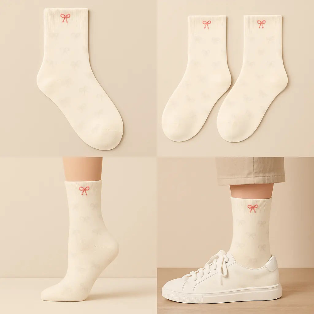 Chaussettes femmes Noeuds mollet coton blanc galerie produit