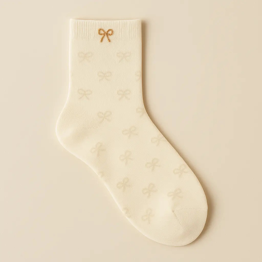 Chaussettes femmes Noeuds jaune coton mi-mollet vue à plat