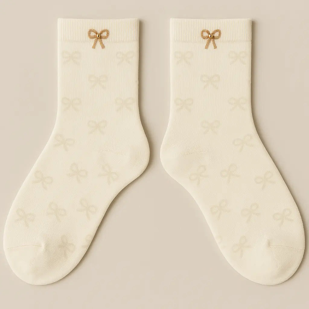Chaussettes femmes Noeuds jaune coton mi-mollet paire