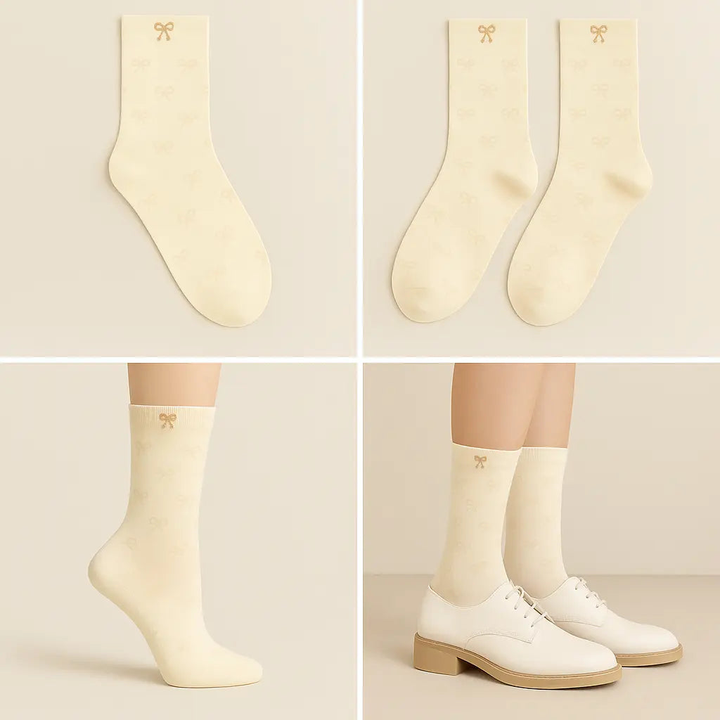 Chaussettes femmes Noeuds jaune coton mi-mollet galerie produit