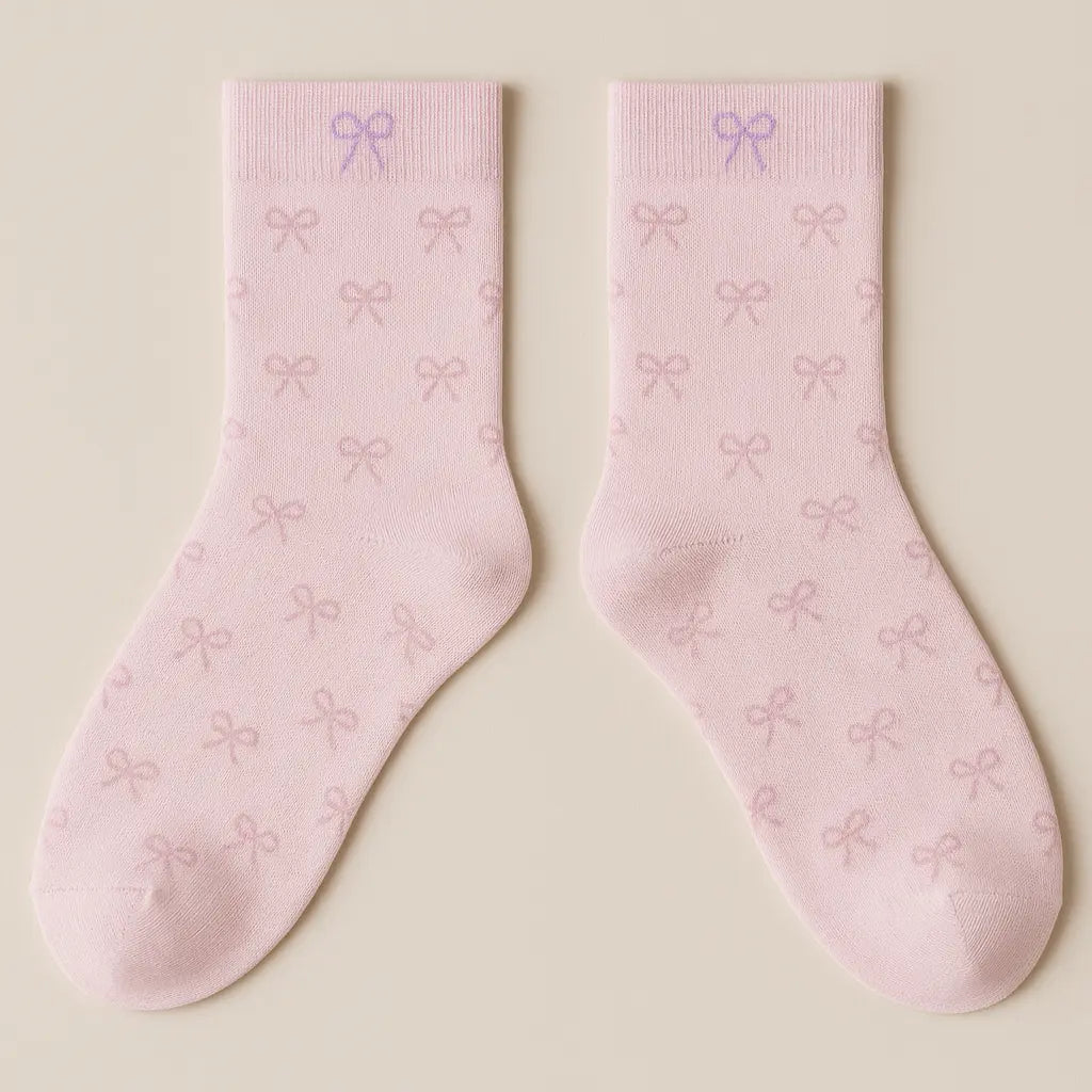 Chaussettes femmes Noeuds rose en coton mi-mollet paire