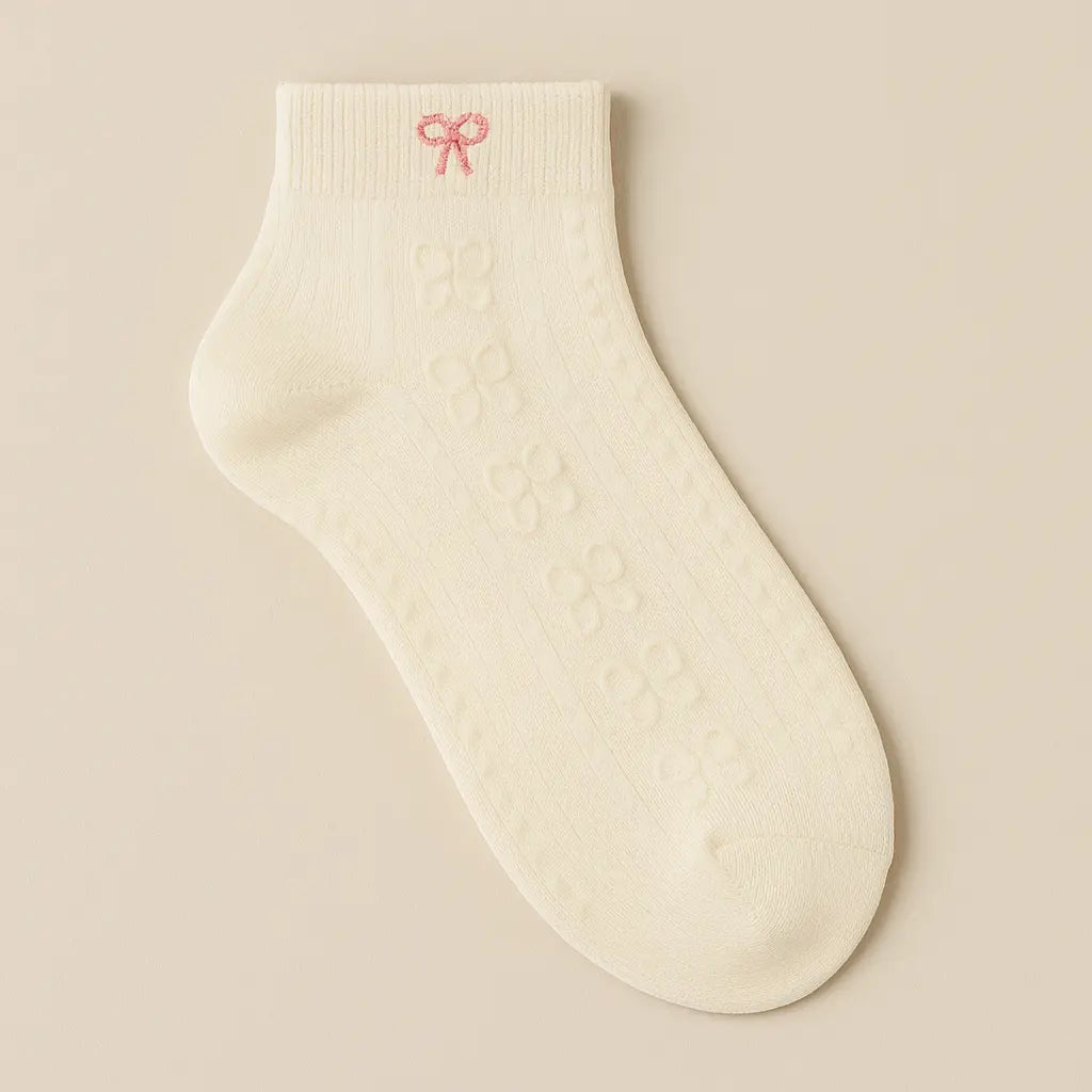 Chaussettes Femmes Noeuds Courtes en Coton Jaune vue à plat