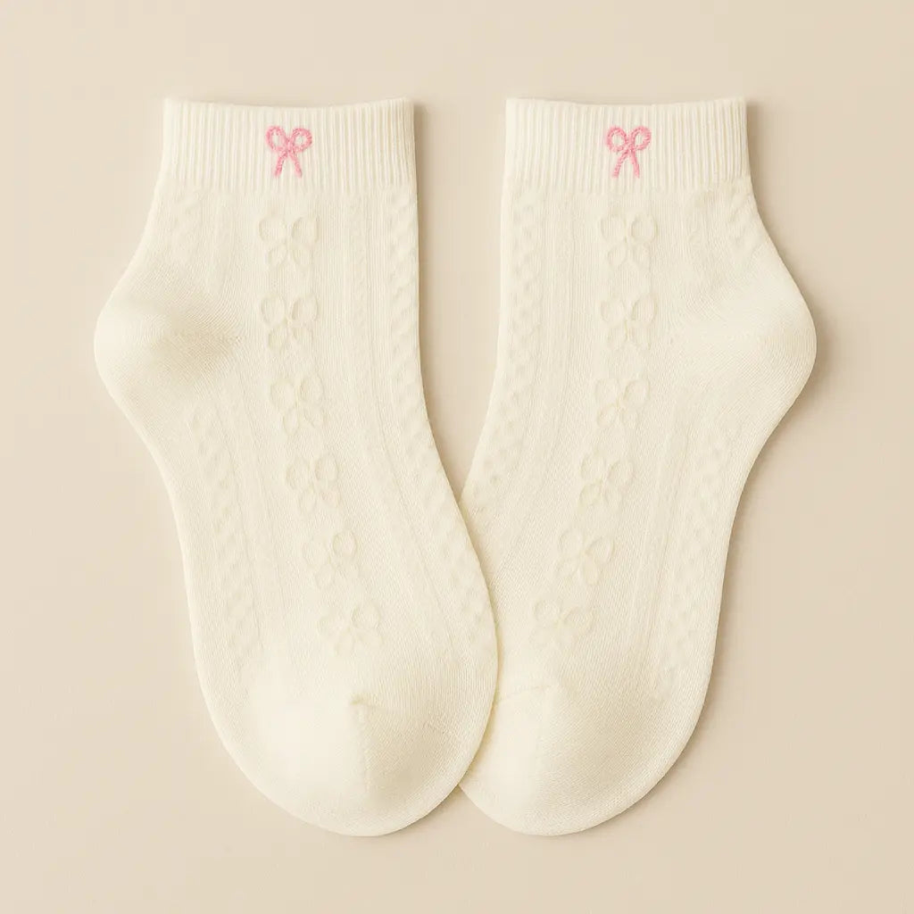 Chaussettes Femmes Noeuds Courtes en Coton Jaune paire