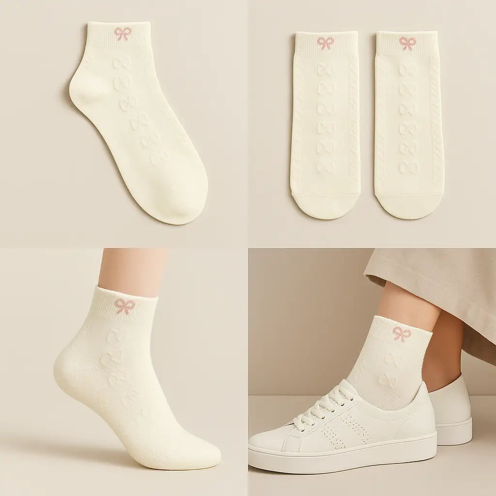 Chaussettes Femmes Noeuds Courtes en Coton Jaune galerie produit