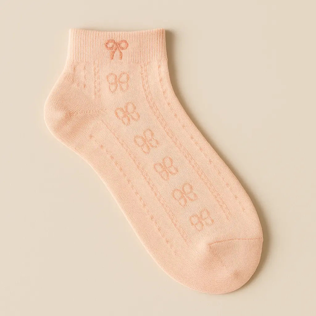Chaussettes Femmes Noeuds Courtes Coton Rose vue à plat