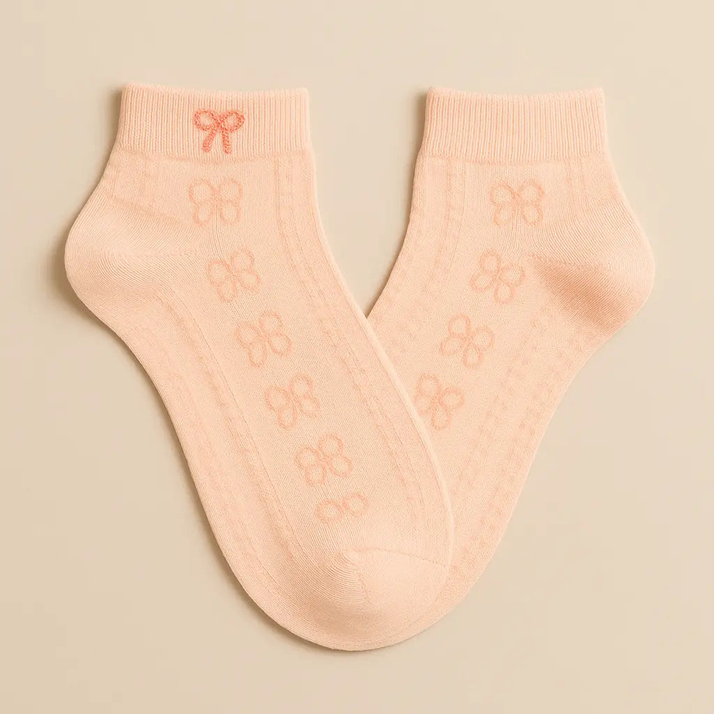 Chaussettes Femmes Noeuds Courtes Coton Rose paire