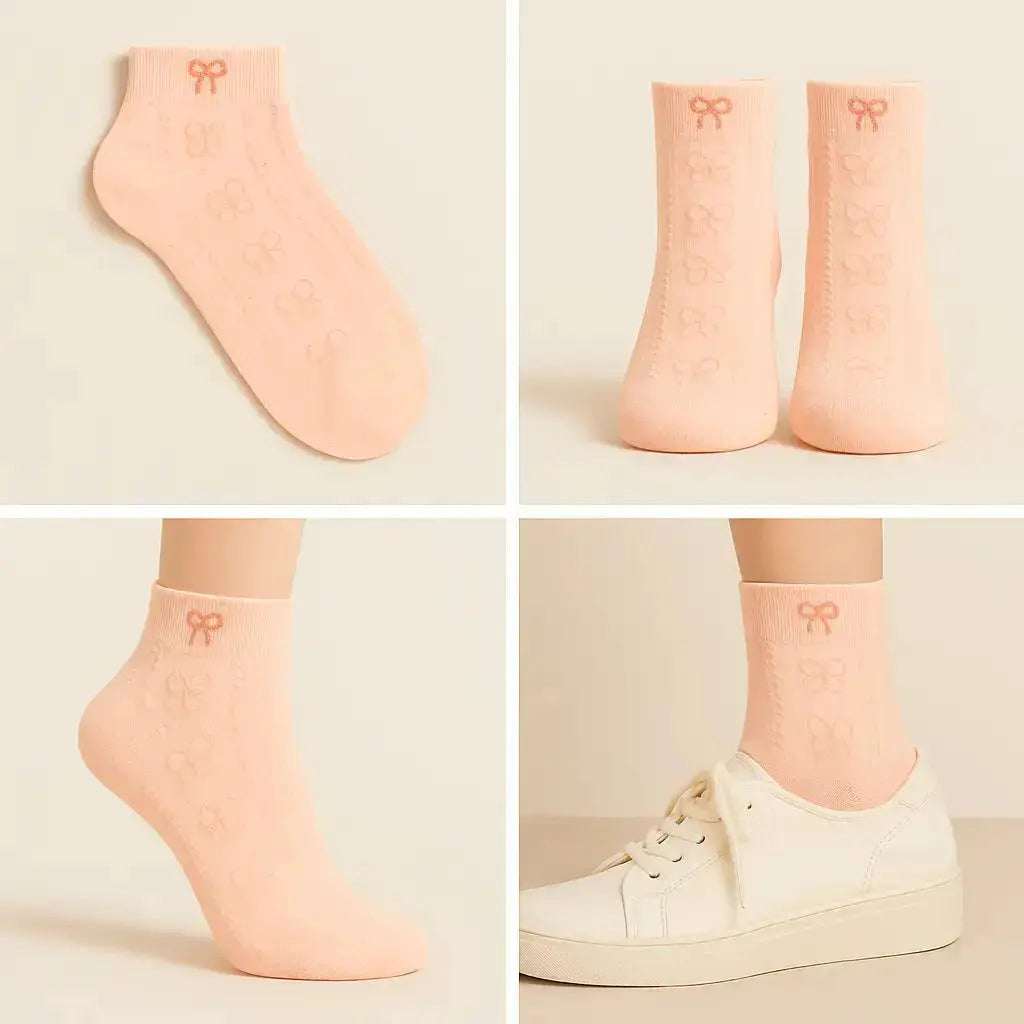 Chaussettes Femmes Noeuds Courtes Coton Rose galerie produit