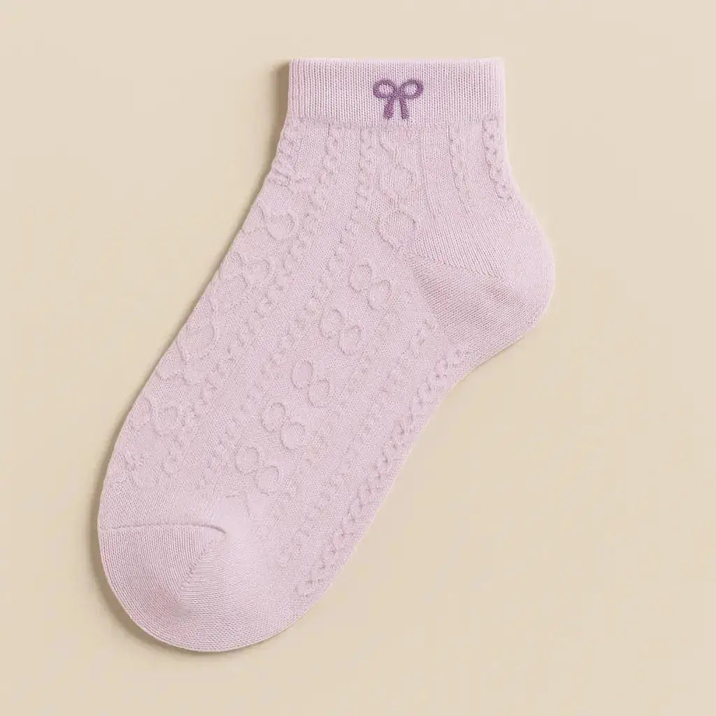 Chaussettes femmes Noeuds courtes en coton violet vue à plat