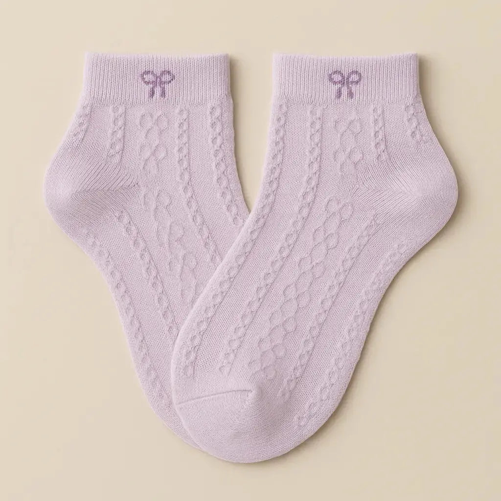 Chaussettes femmes Noeuds courtes en coton violet paire
