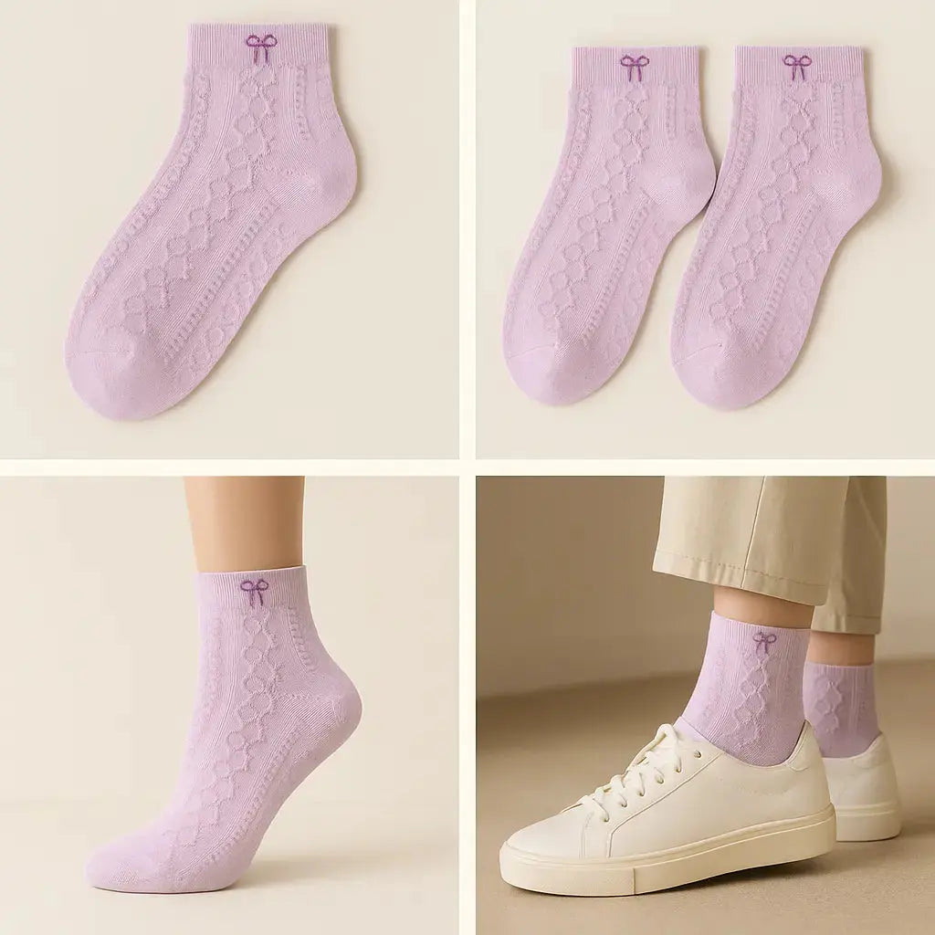 Chaussettes femmes Noeuds courtes en coton violet galerie produit