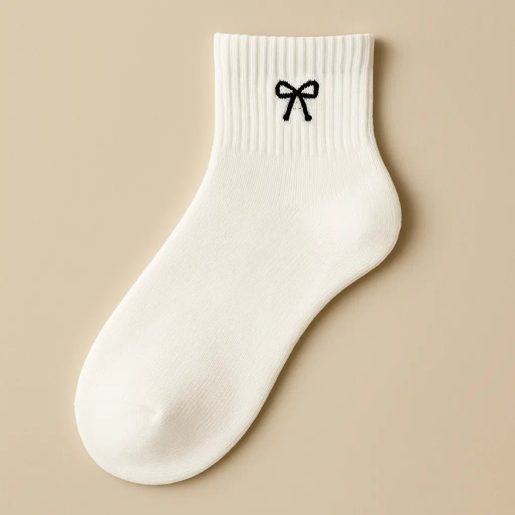 Chaussettes femme Noeud courtes en coton blanc vue à plat