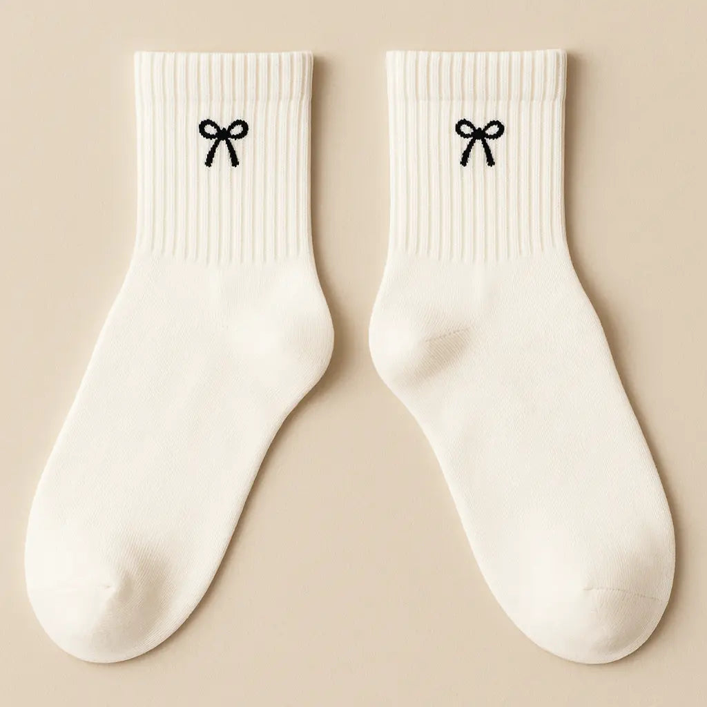 Chaussettes femme Noeud courtes en coton blanc paire