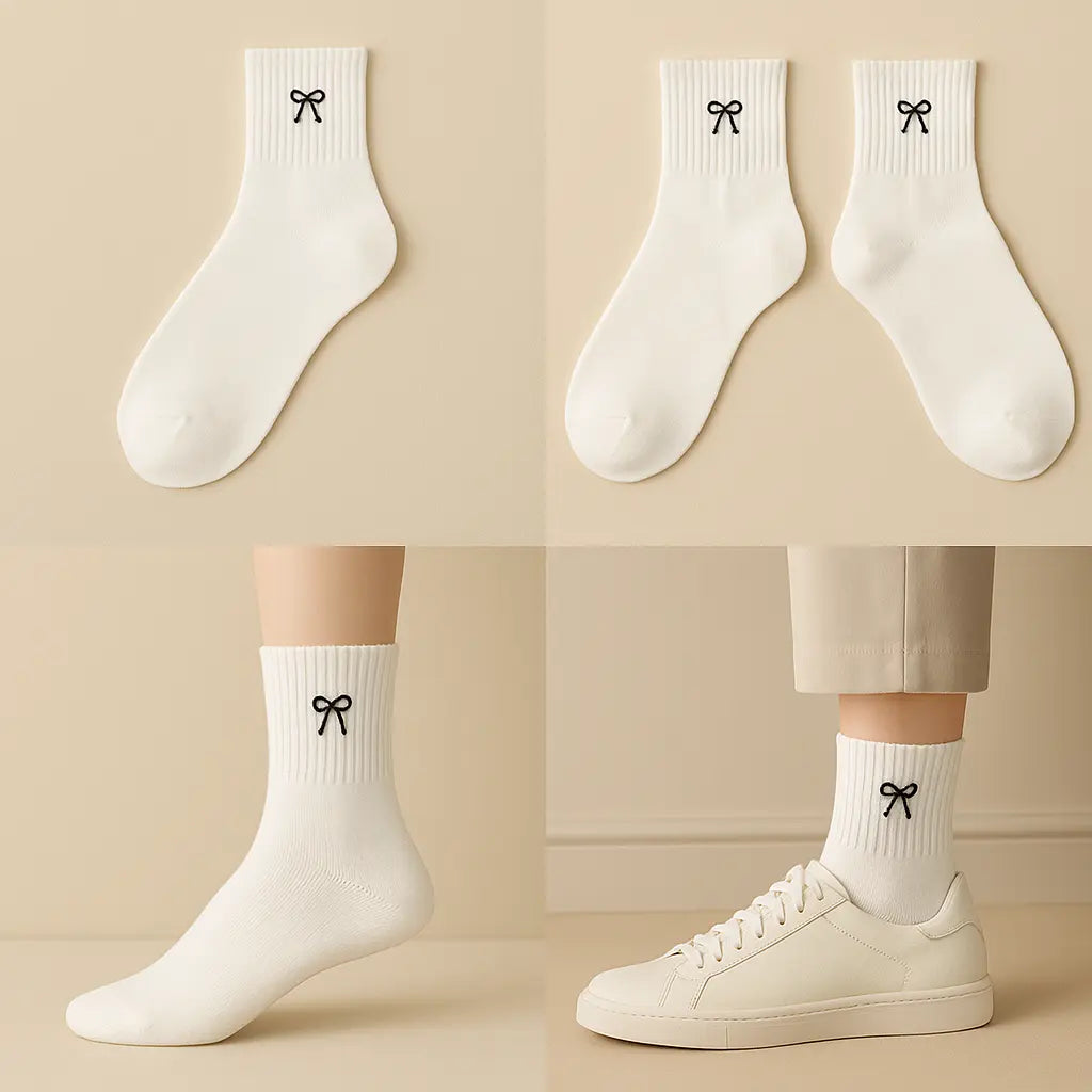 Chaussettes femme Noeud courtes en coton blanc galerie produit