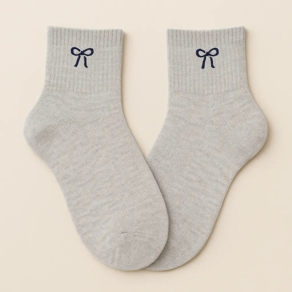 Chaussettes femmes Noeud courtes en coton gris clair paire