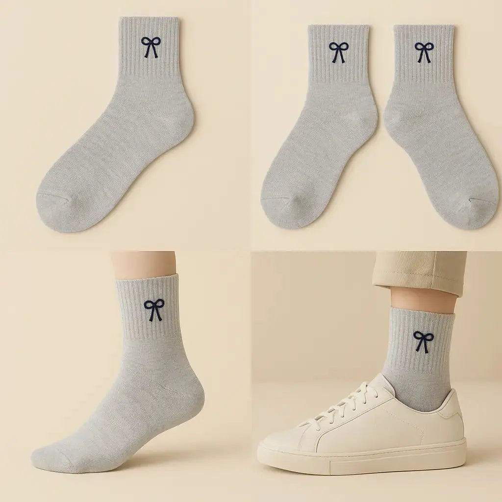 Chaussettes femmes Noeud courtes en coton gris clair galerie produit