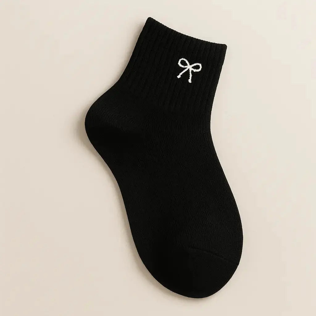 Chaussettes femmes Noeud courtes en coton noir vue à plat