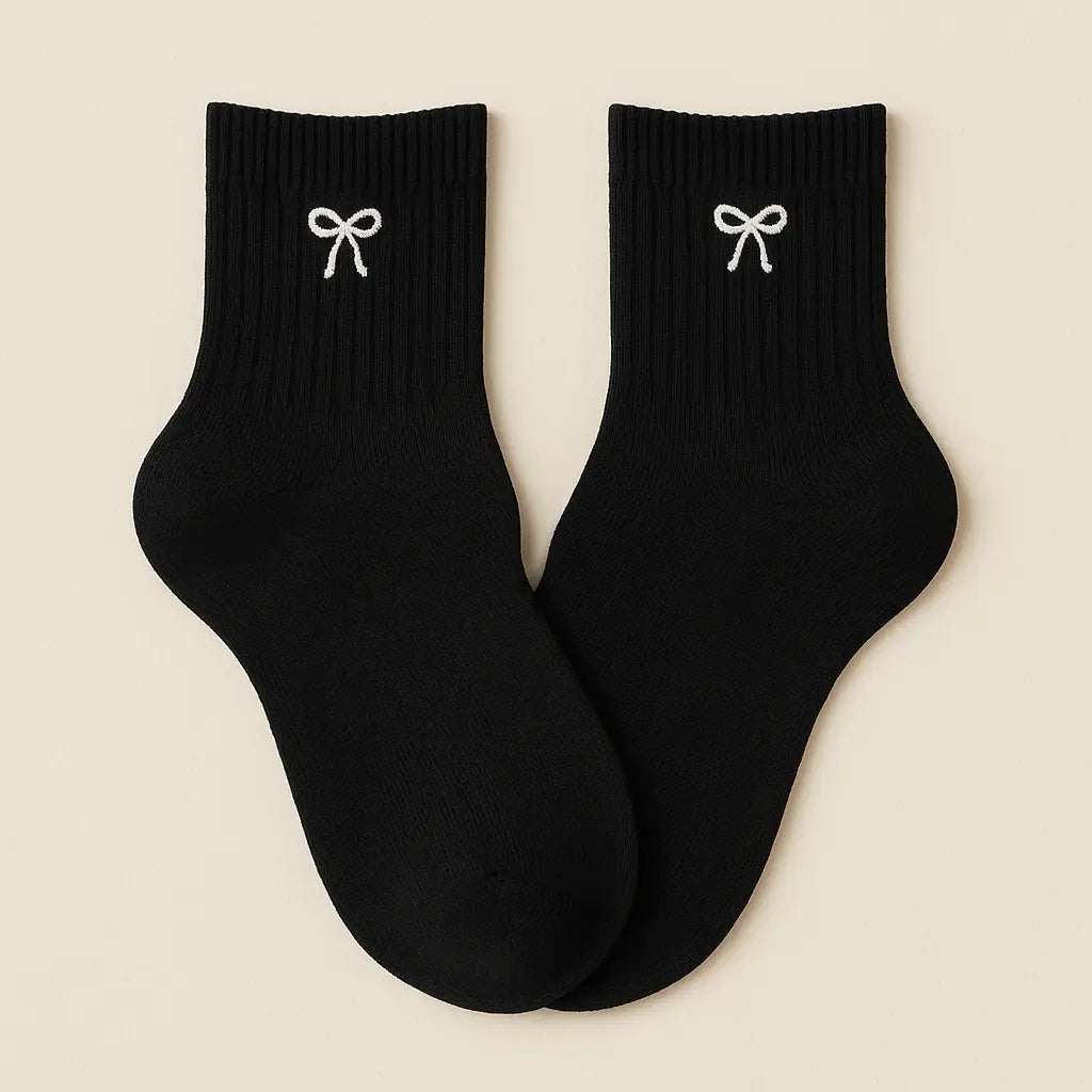 Chaussettes femmes Noeud courtes en coton noir paire