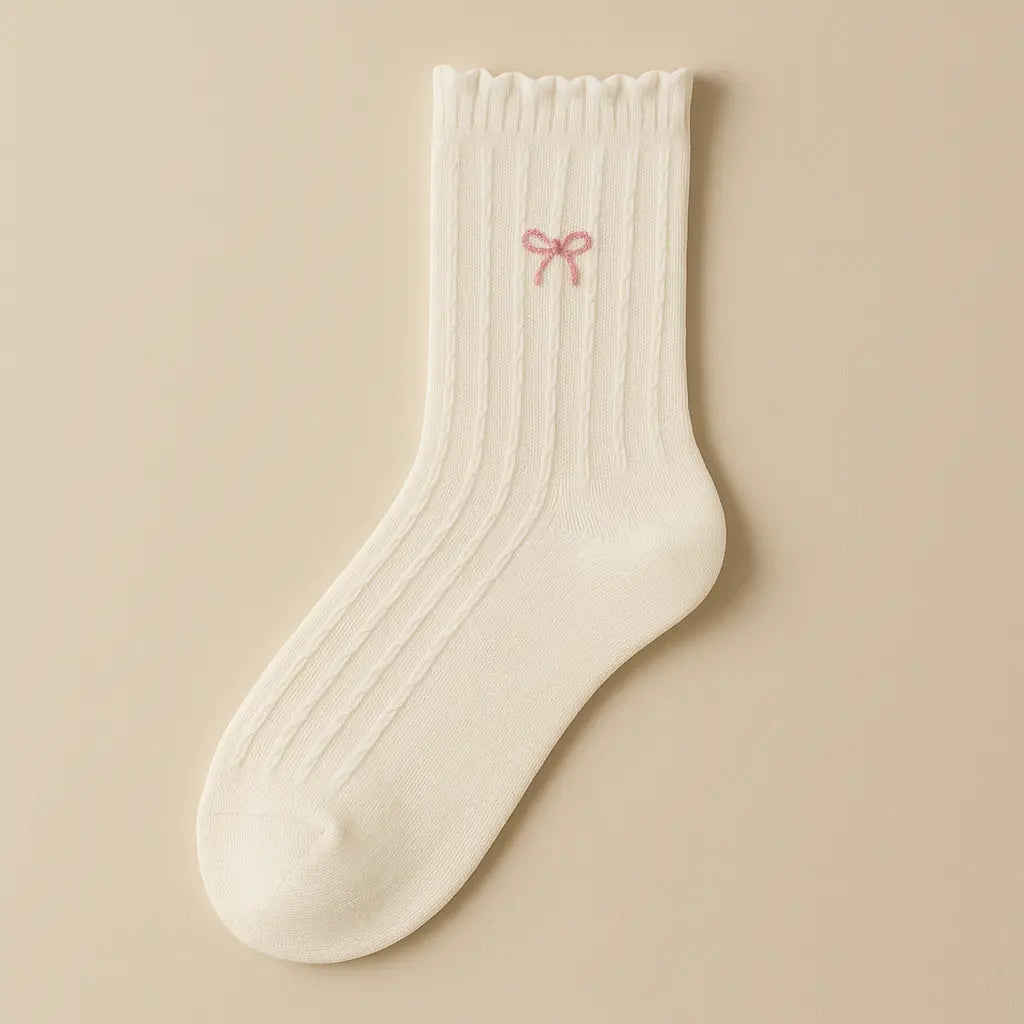 Chaussettes femmes Noeud mollet coton Avoine vue à plat