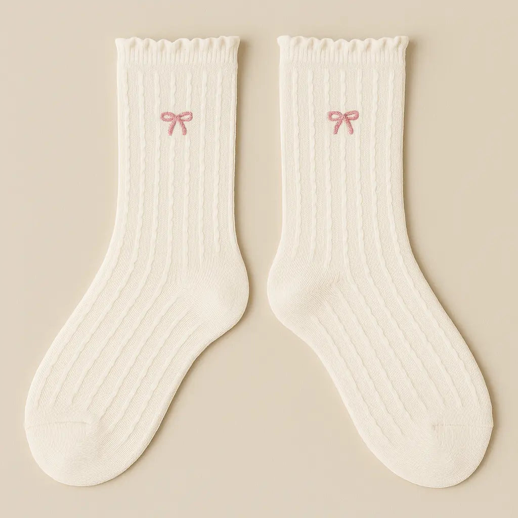 Chaussettes femmes Noeud mollet coton Avoine paire