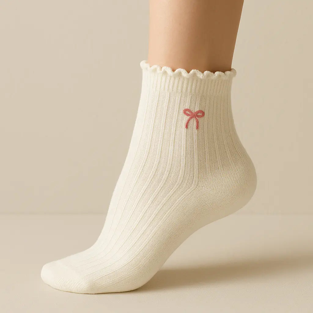 Chaussettes femmes Noeud mollet coton Avoine sur pied mannequin