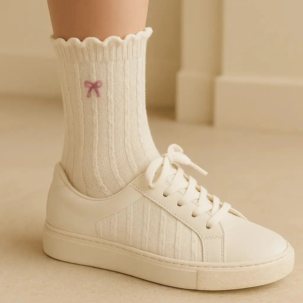 Chaussettes femmes Noeud mollet coton Avoine avec chaussures