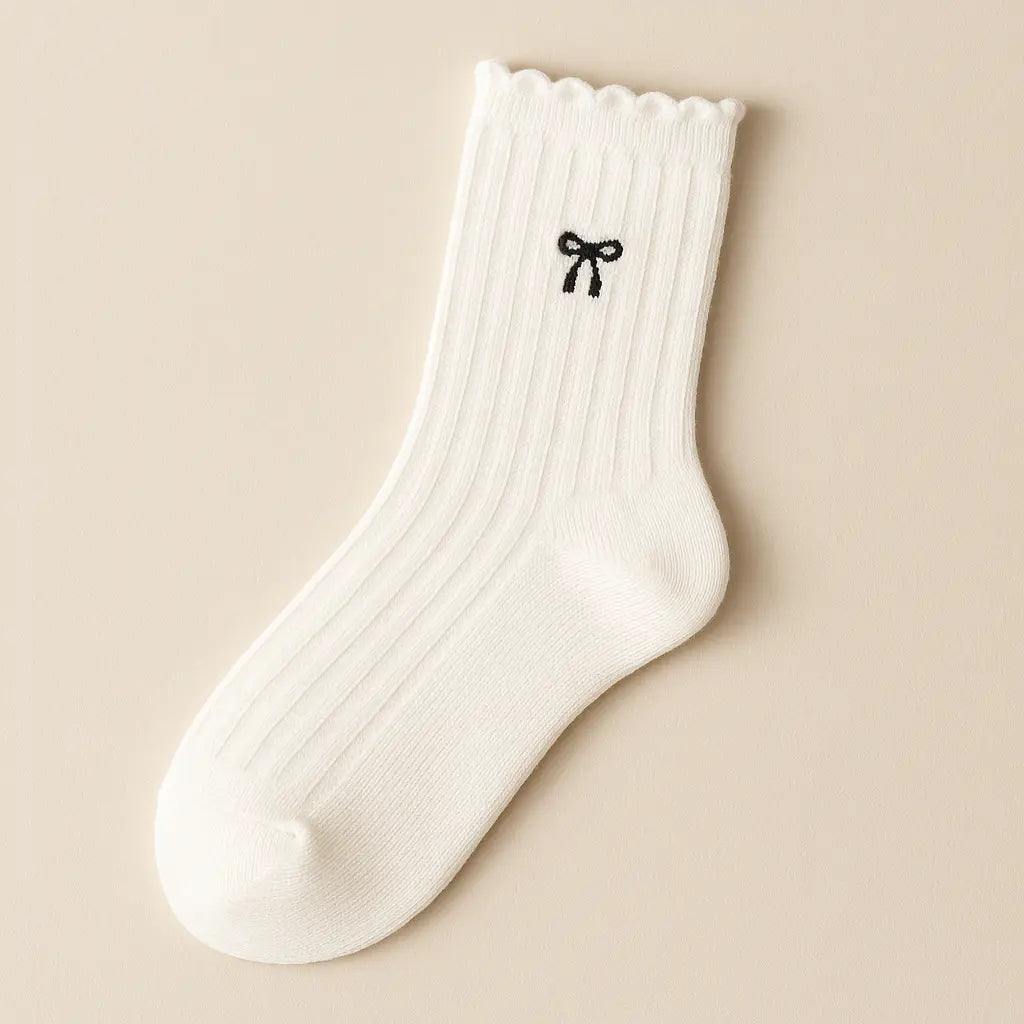Chaussettes femmes Noeud mollet en coton blanc vue à plat