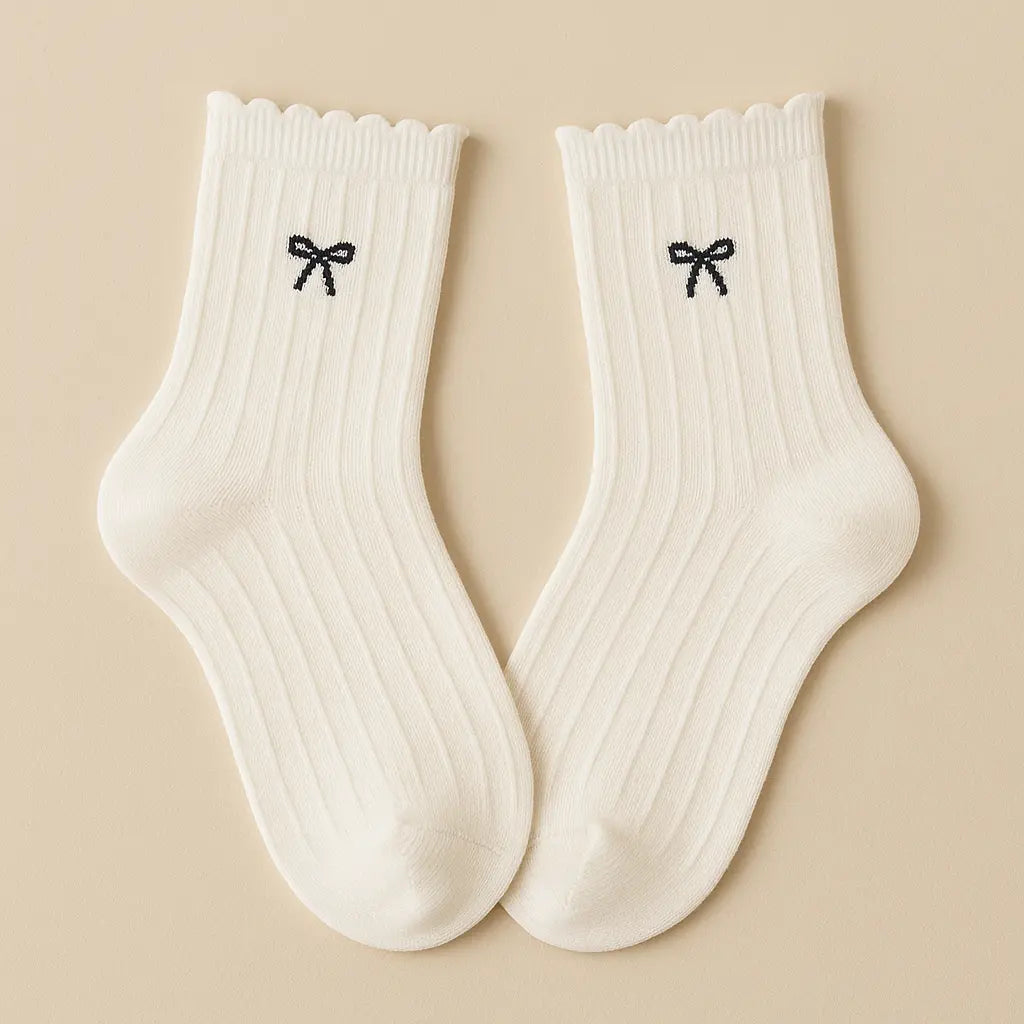 Chaussettes femmes Noeud mollet en coton blanc paire