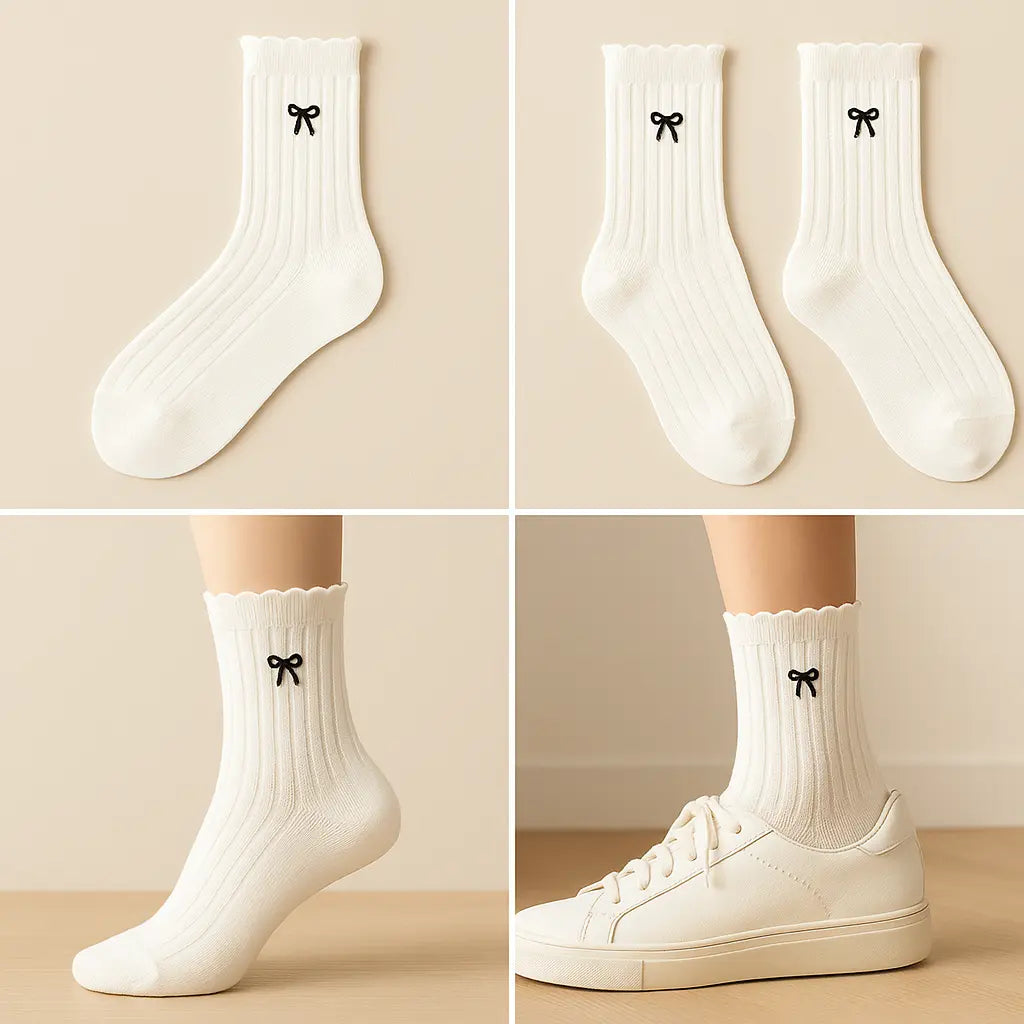 Chaussettes femmes Noeud mollet en coton blanc galerie produit
