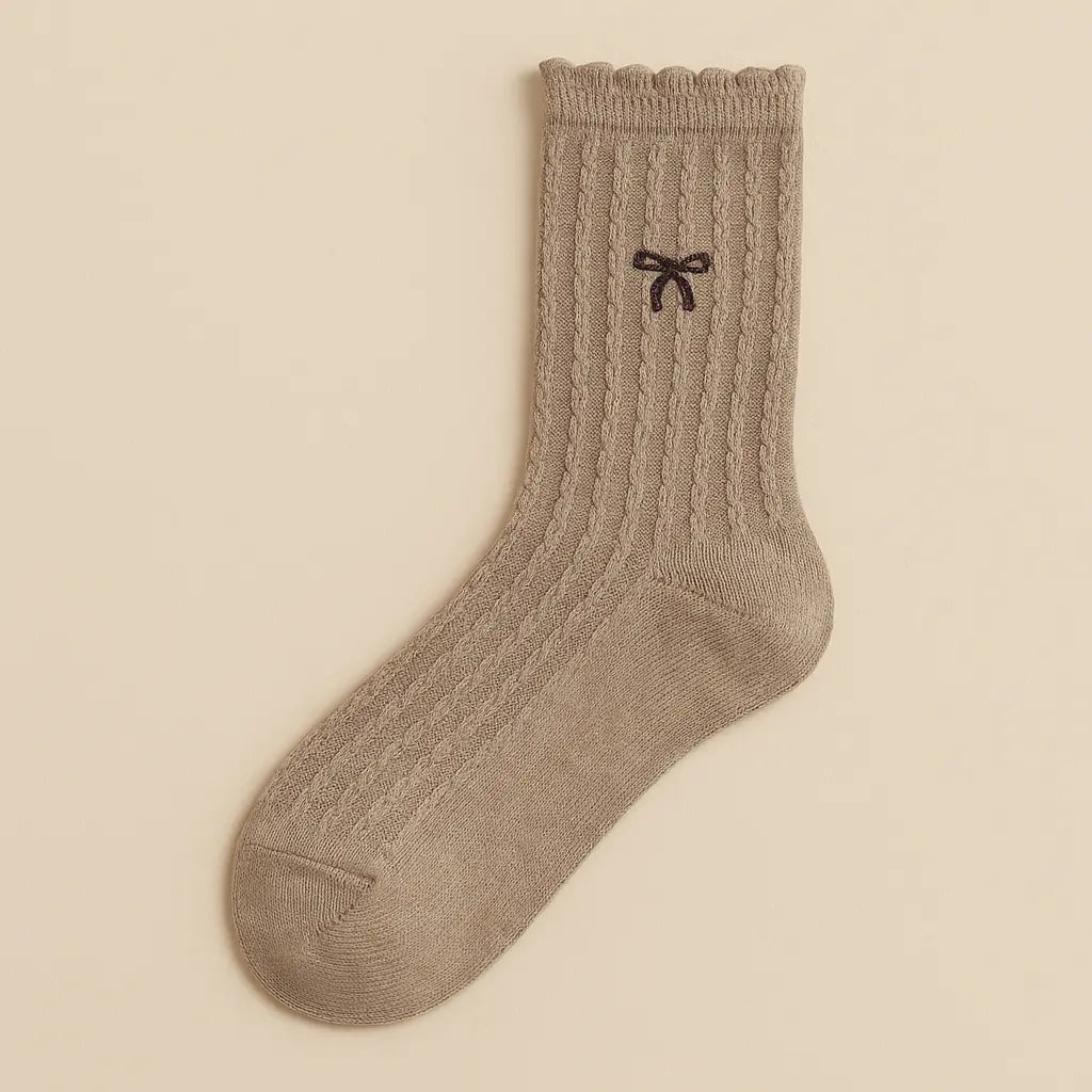 Chaussettes Femmes Noeud Mollet Coton Brun Cendré vue à plat