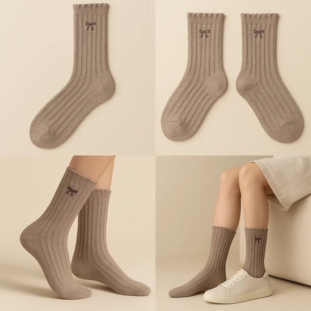 Chaussettes Femmes Noeud Mollet Coton Brun Cendré galerie produit
