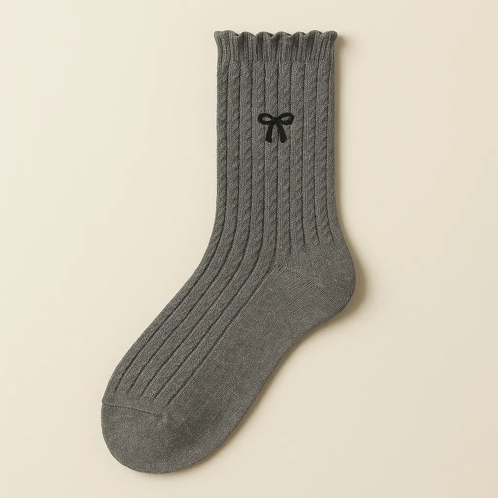 Chaussettes Femmes Noeud Mi-Mollet Coton Gris Foncé vue à plat