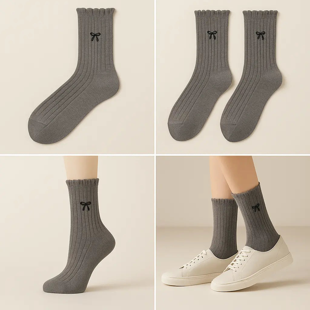 Chaussettes Femmes Noeud Mi-Mollet Coton Gris Foncé galerie produit