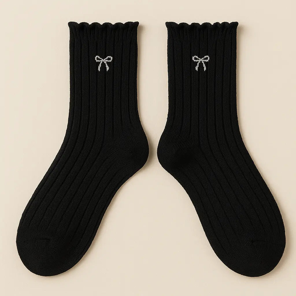 Chaussettes femmes Noeud noir en coton mollet paire