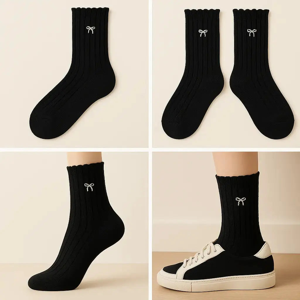 Chaussettes femmes Noeud noir en coton mollet galerie produit