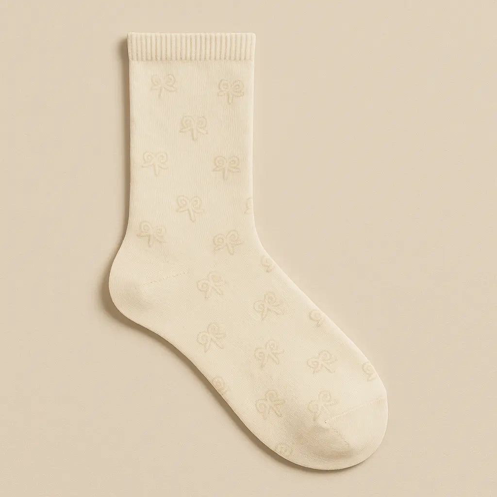 Chaussettes femmes Noeud mi-mollet coton Avoine vue à plat