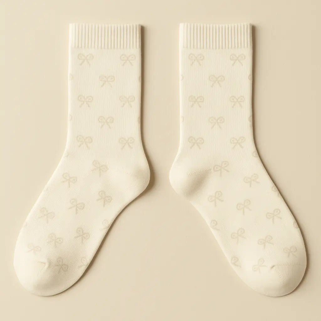 Chaussettes femmes Noeud mi-mollet coton Avoine paire