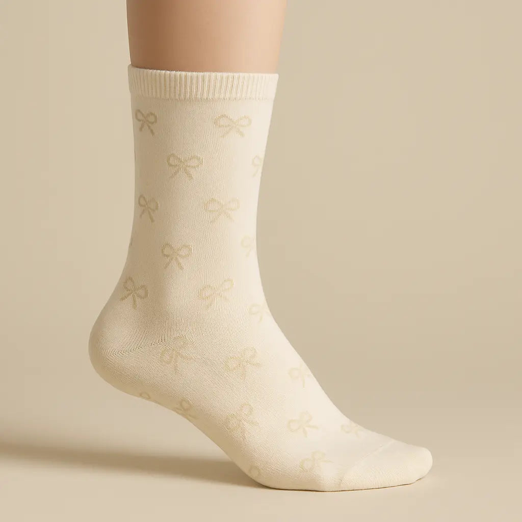 Chaussettes femmes Noeud mi-mollet coton Avoine sur pied mannequin