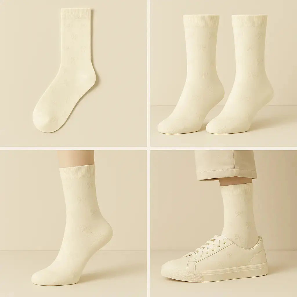 Chaussettes femmes Noeud mi-mollet coton Avoine galerie produit
